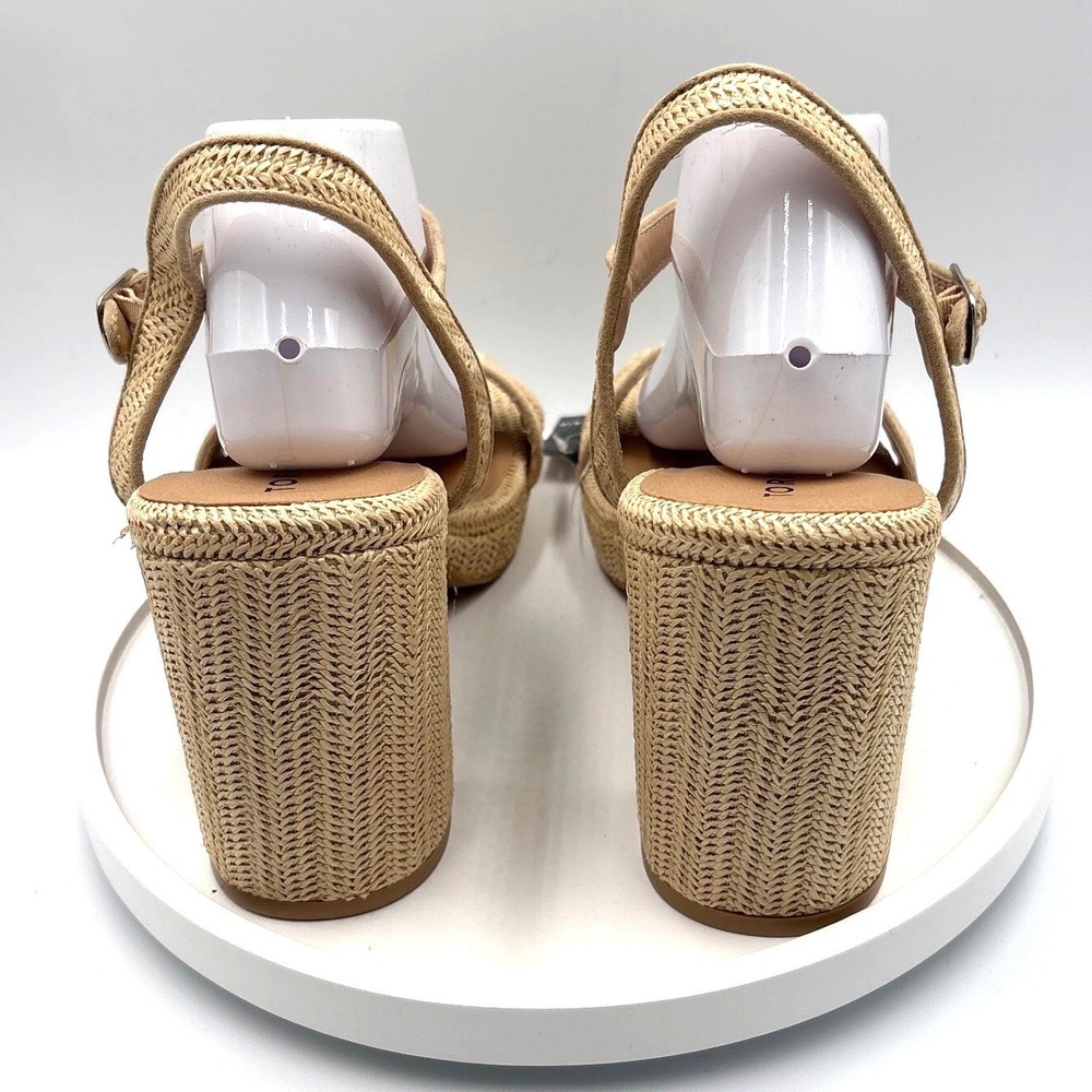 Torrid Raffia Platform Block Heel Sandals Tan Woven Square Toe 13WW 40225174 - Picture 3 of 9